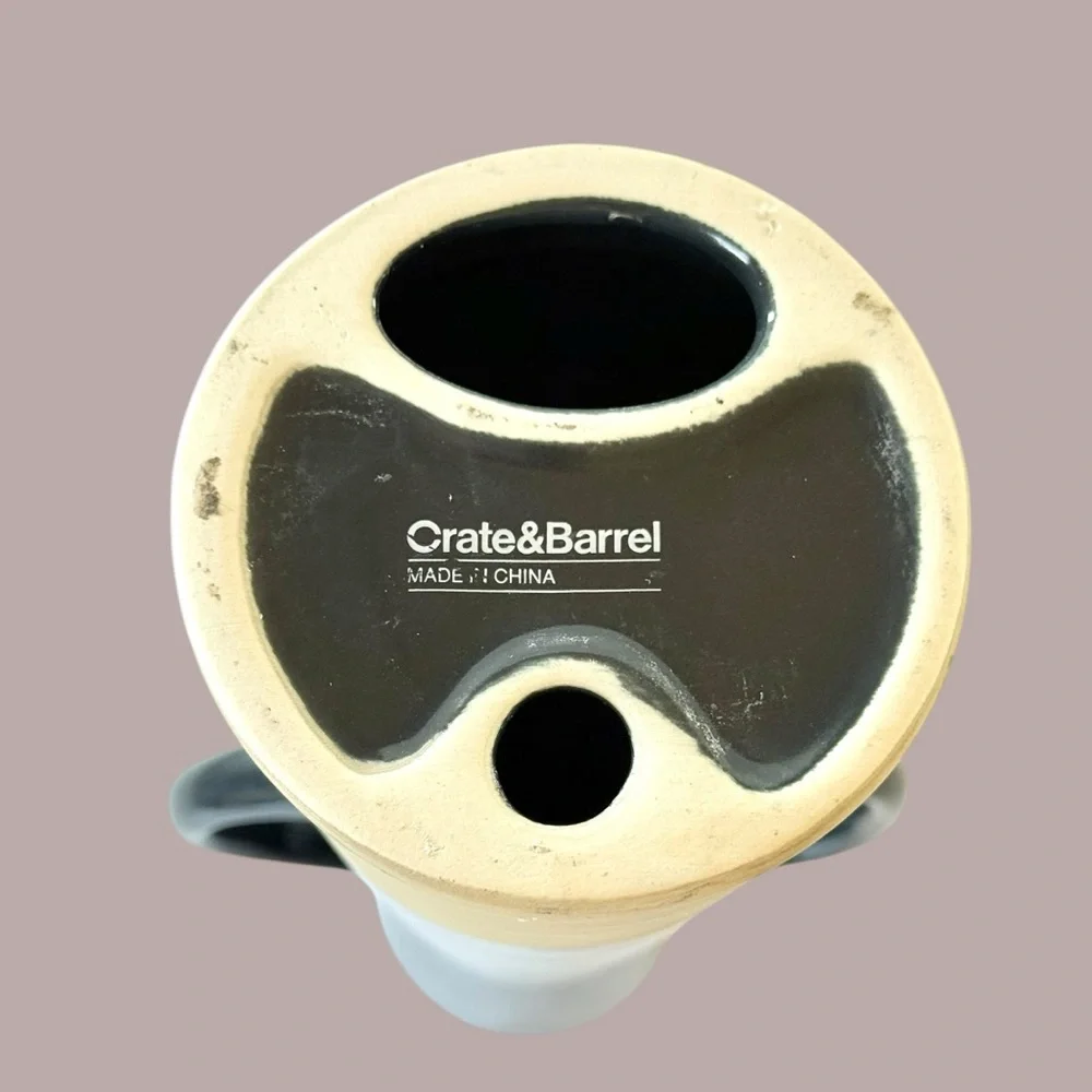 Crate & Barrel Sibely Navy & Beige Ceramic Candlestick Holder 9 5/8”